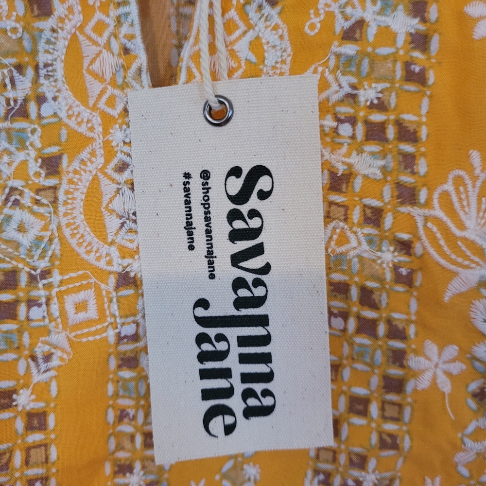 Savanna Jane Yellow and White Sleeveless Top With White Lace Embelishment - Picture 5 of 8